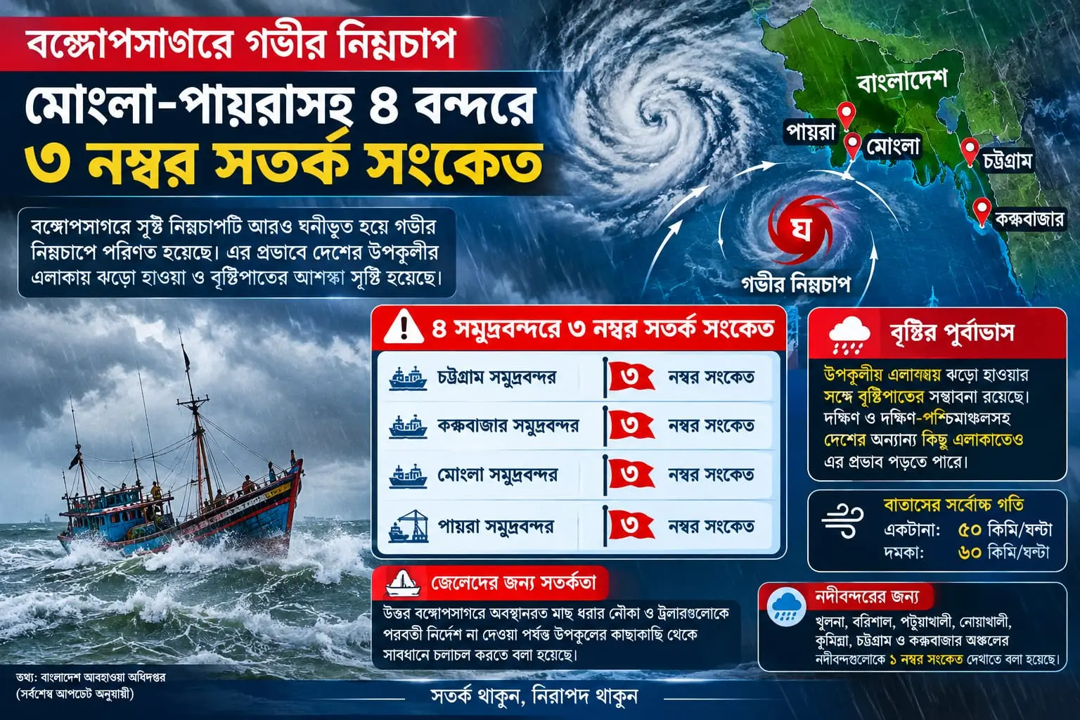 গভীর নিম্নচাপে উত্তাল বঙ্গোপসাগর, উপকূলে ঝোড়ো হাওয়ার শঙ্কা