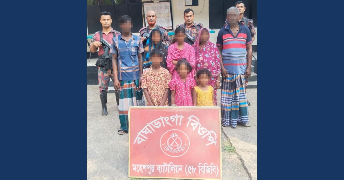 মহেশপুর সীমান্তে নারী-শিশুসহ ৮ বাংলাদেশি আটক