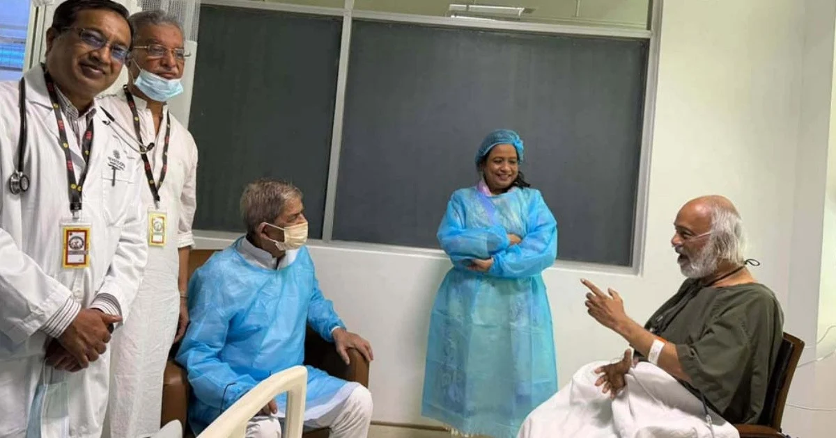 হাসপাতালে ড. আবদুল মঈন খানকে দেখতে গেলেন মির্জা ফখরুল
